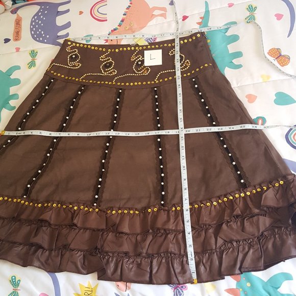 brown y2k boho bling ruffled a-line skirt - Picture 3 of 6
